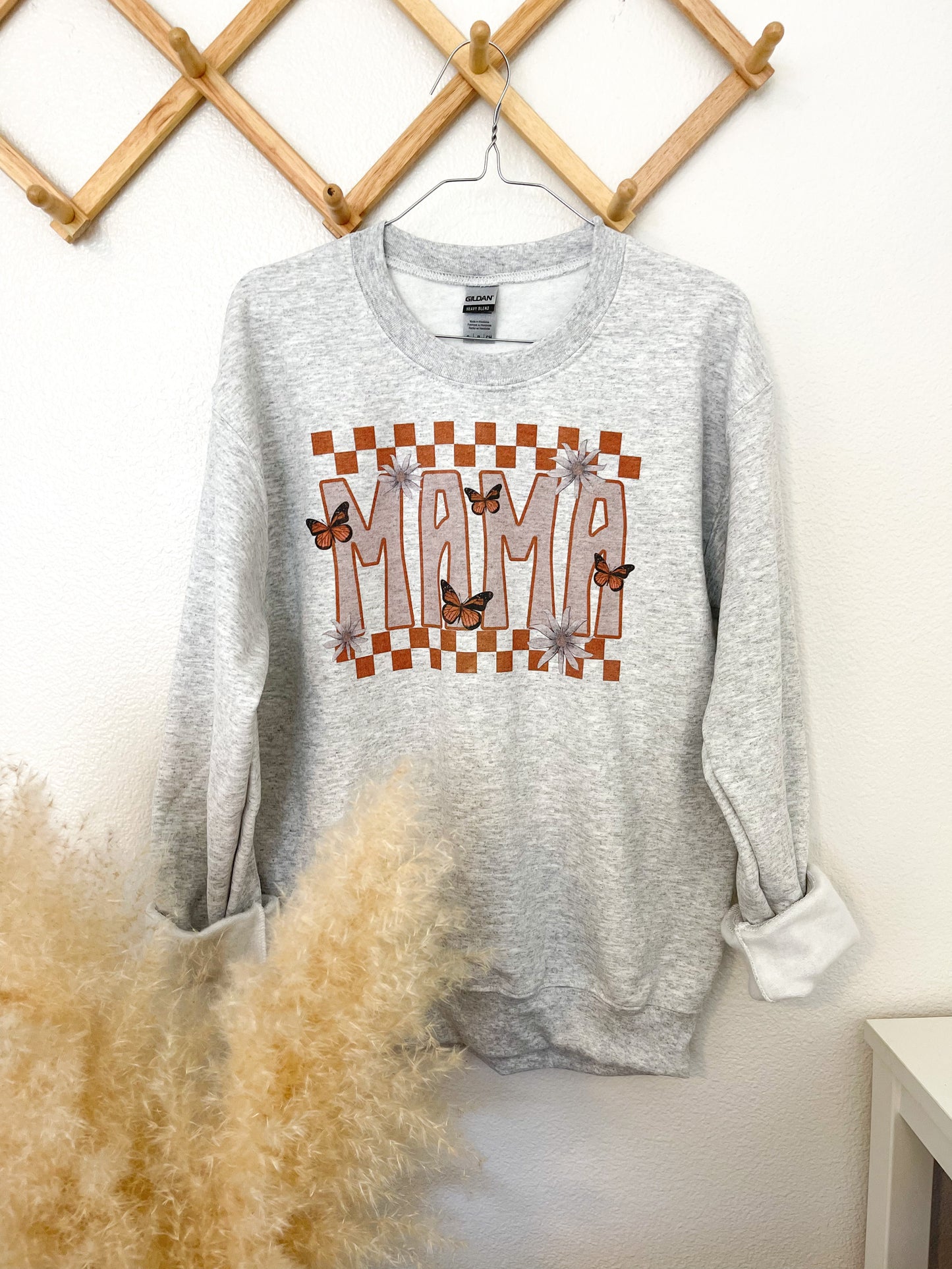 Retro checkered mama sweatshirt, mama butterfly sweatshirt, mama sweatshirt, gift for mom