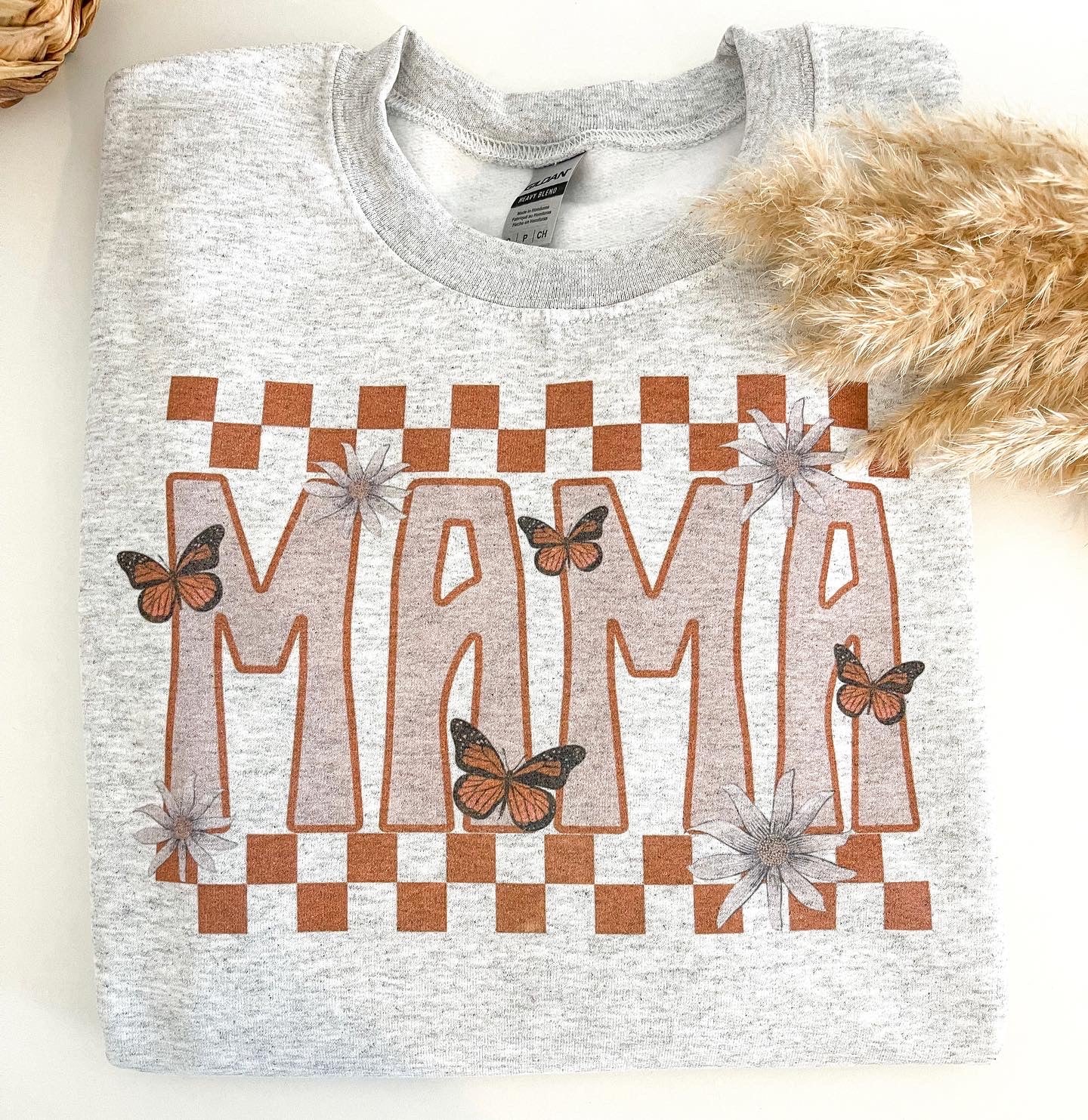 Retro checkered mama sweatshirt, mama butterfly sweatshirt, mama sweatshirt, gift for mom