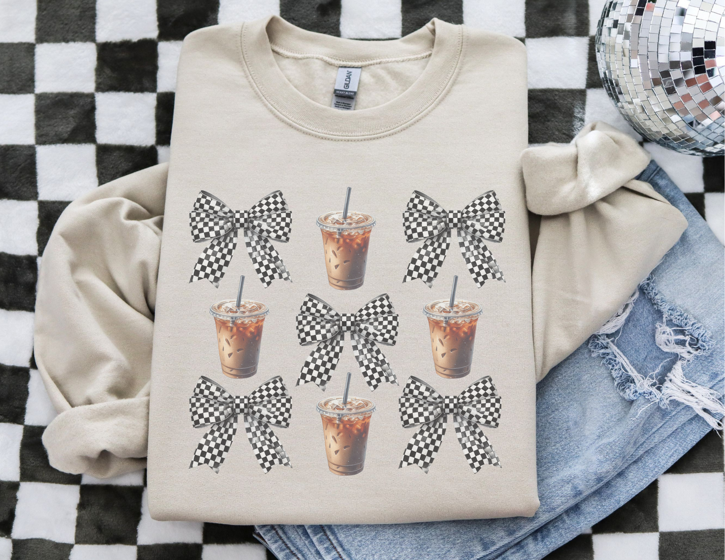 Checkered bow Iced Coffee Graphic