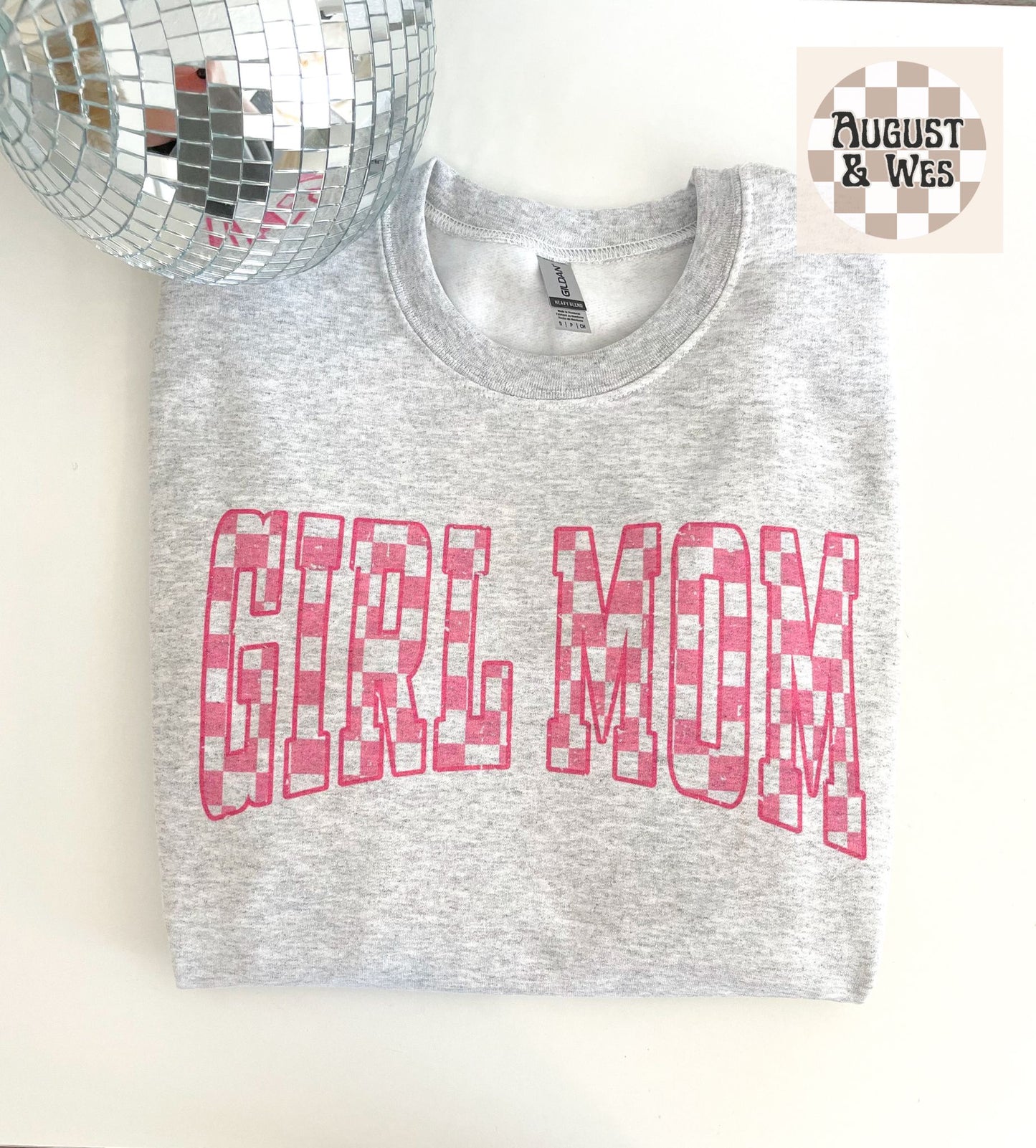 pink checkered mama sweatshirt