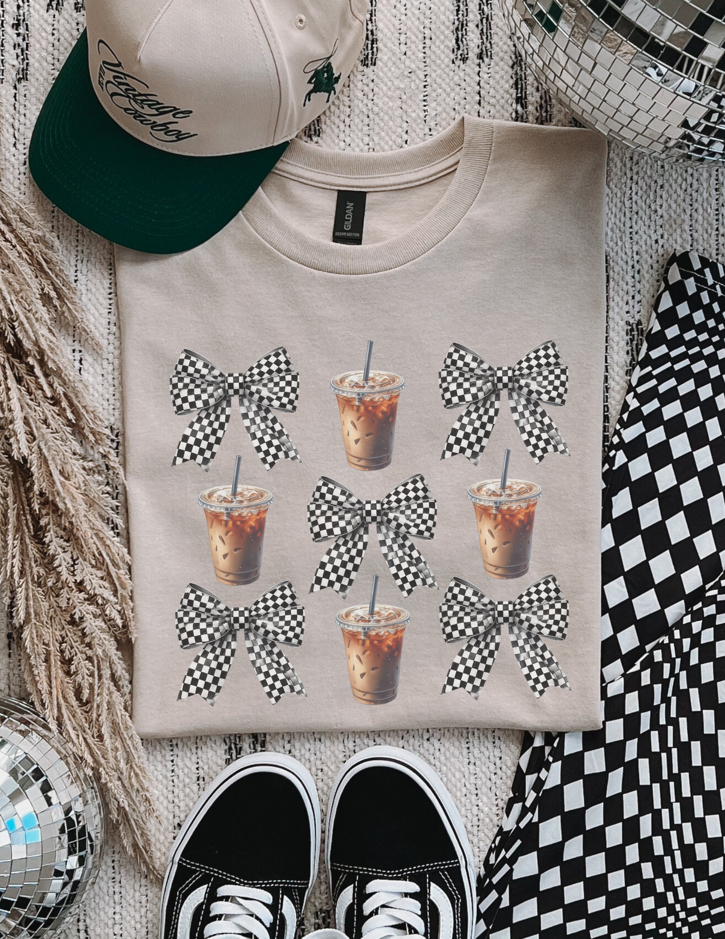 Checkered bow Iced Coffee Graphic