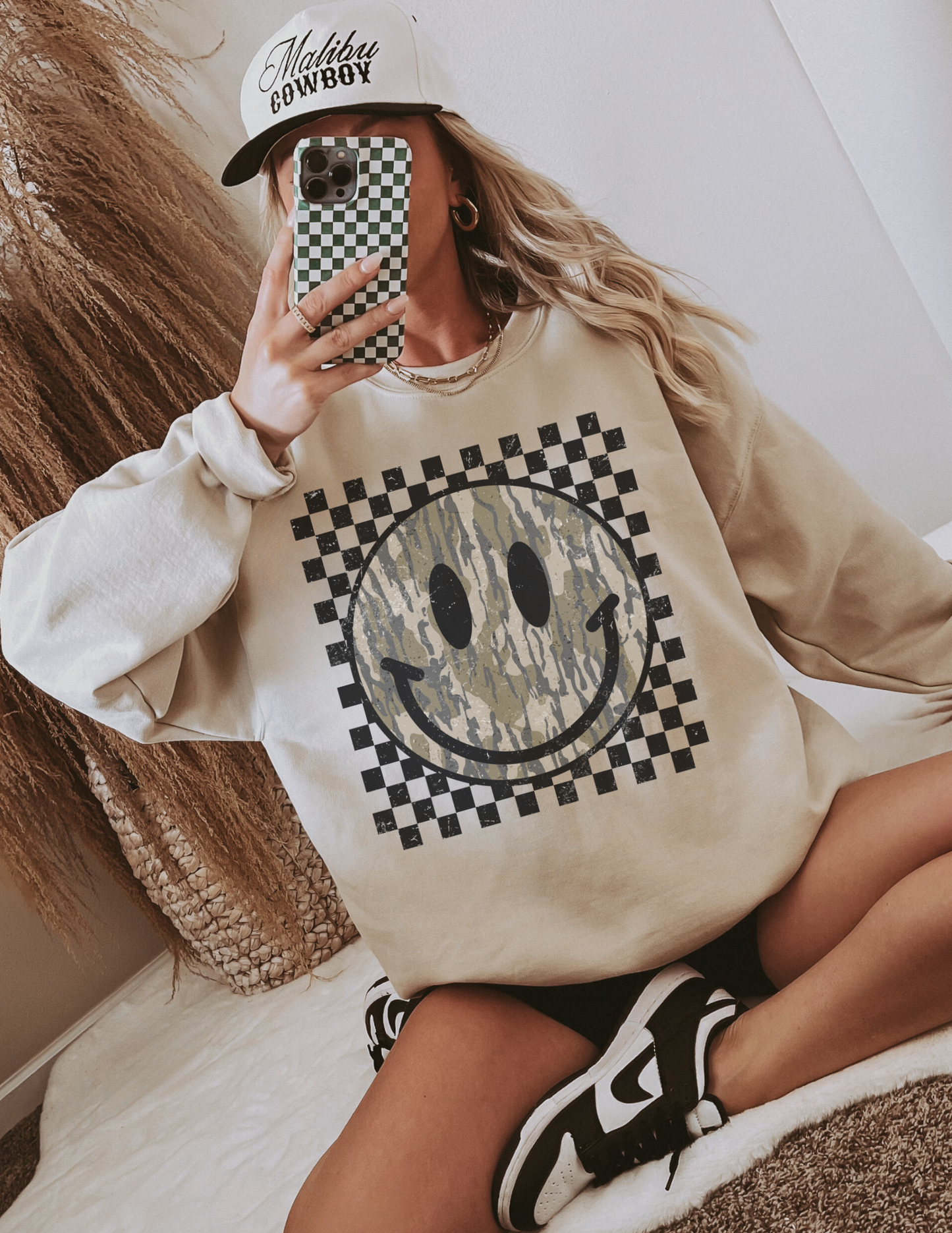 Camo happy face sweatshirt