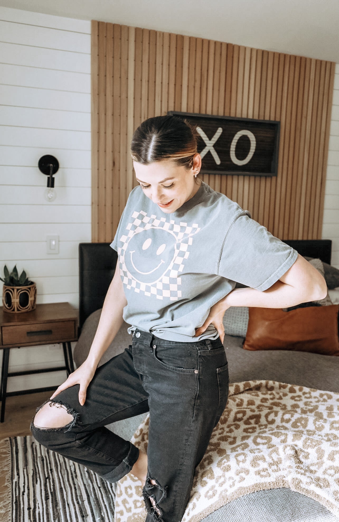 Checkered happy face graphic tee | happy face graphic tee | trendy graphic tee | retro graphic tee | gift for her