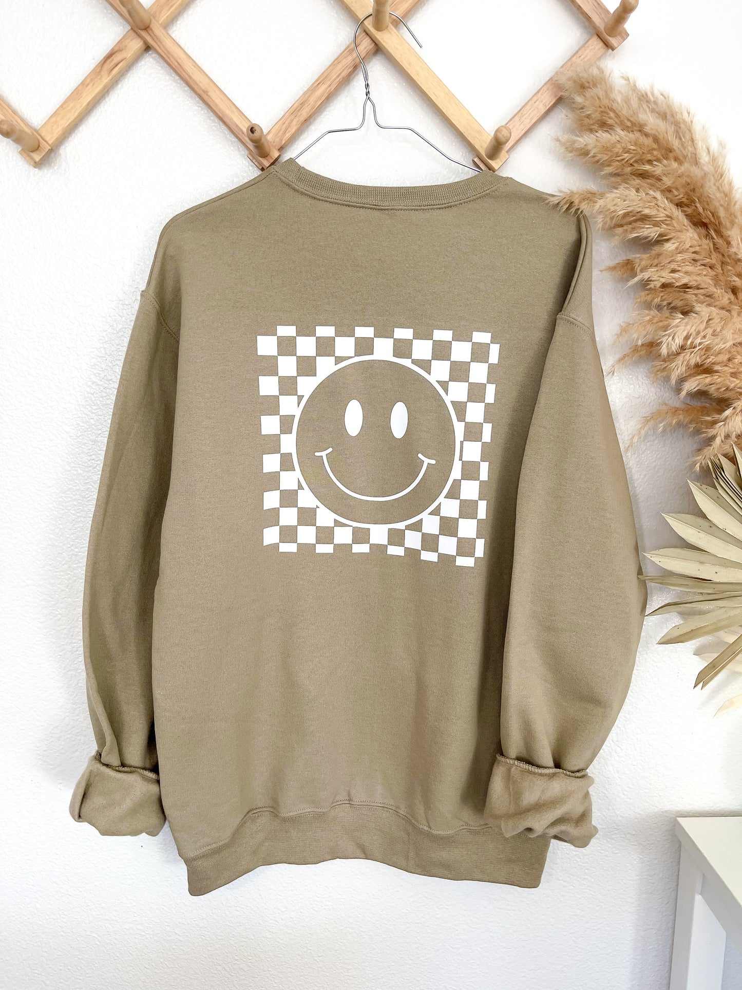 checker happy face graphic sweatshirt | happy face crewneck | trendy graphic sweatshirt | retro graphic sweatshirt | gift for her |