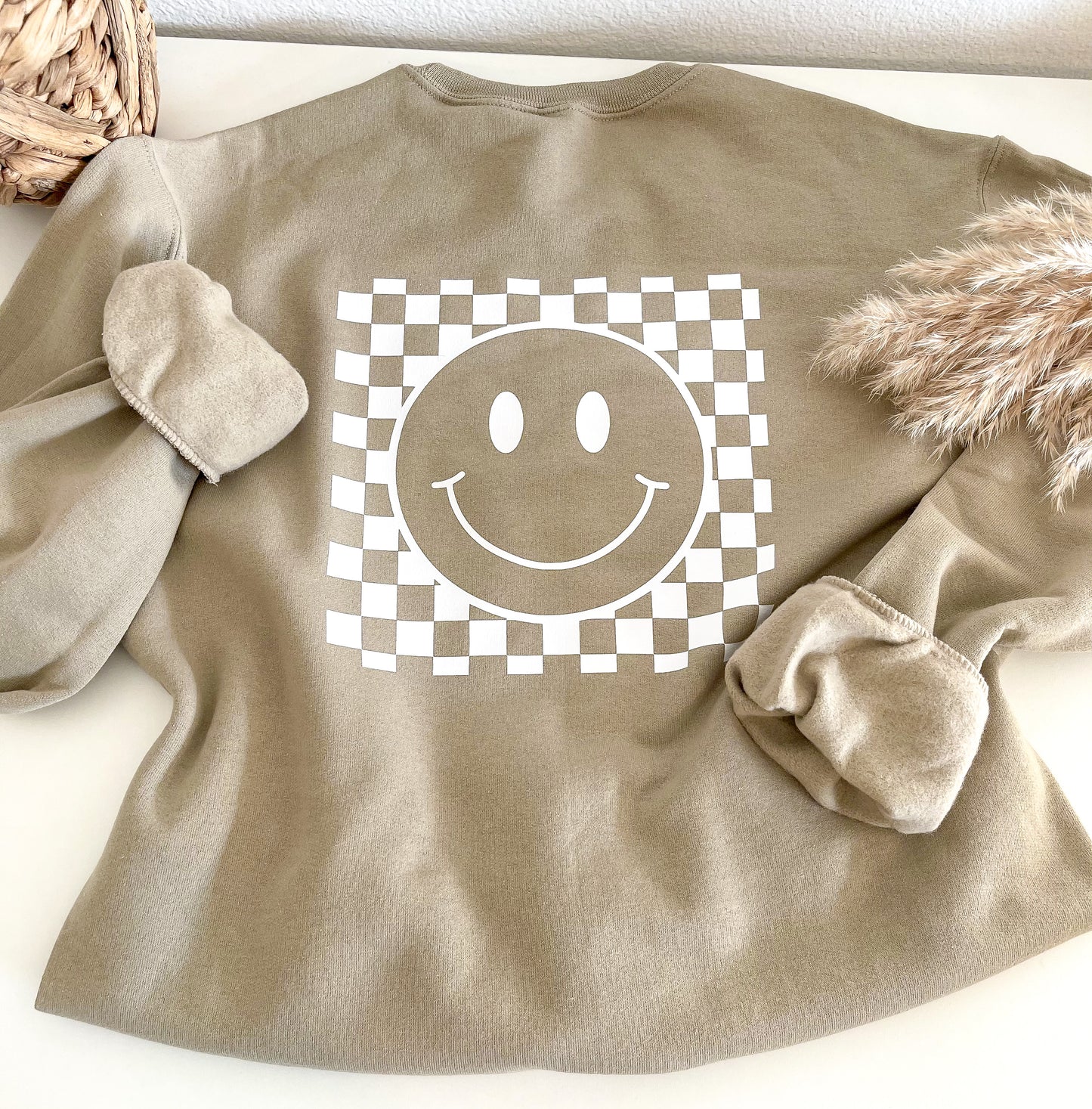 checker happy face graphic sweatshirt | happy face crewneck | trendy graphic sweatshirt | retro graphic sweatshirt | gift for her |