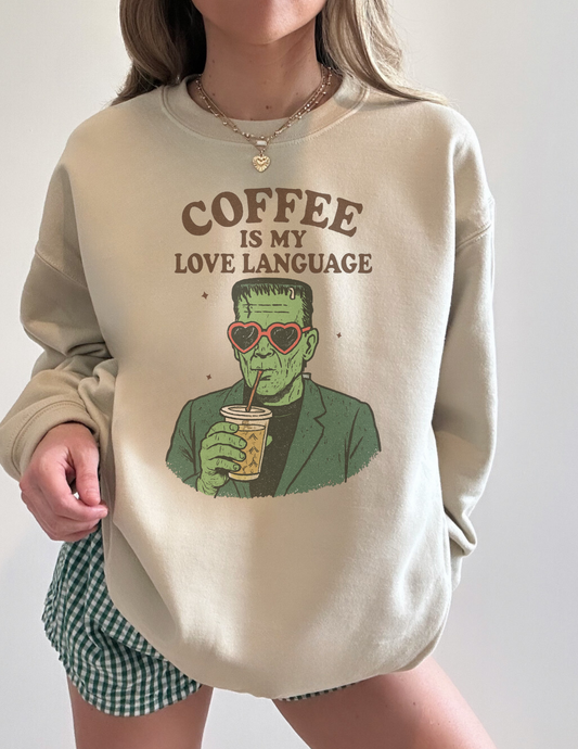 Frankenstein coffee is my love language graphic