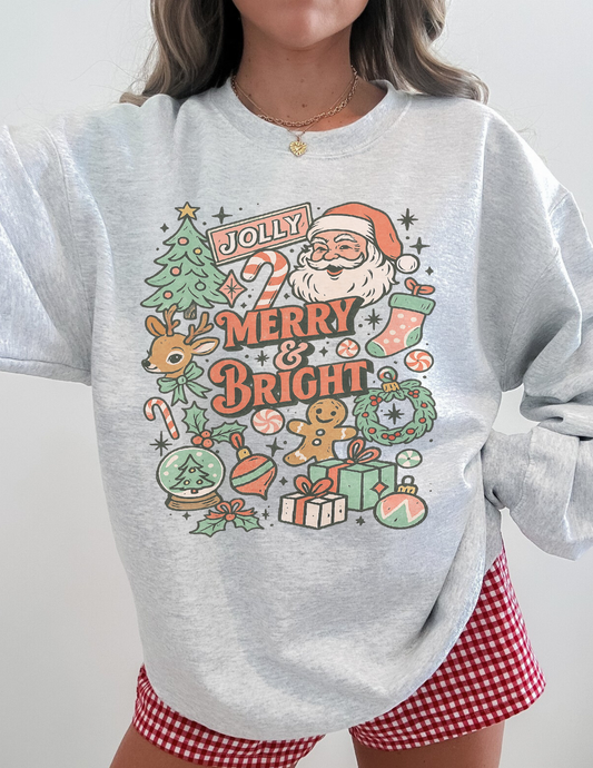 Merry and Bright Retro Christmas Graphic